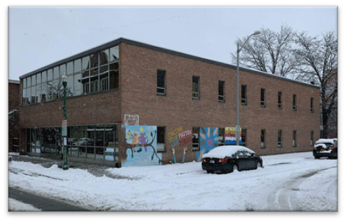 504 Broadway’s existing two-story brick facade before renovation